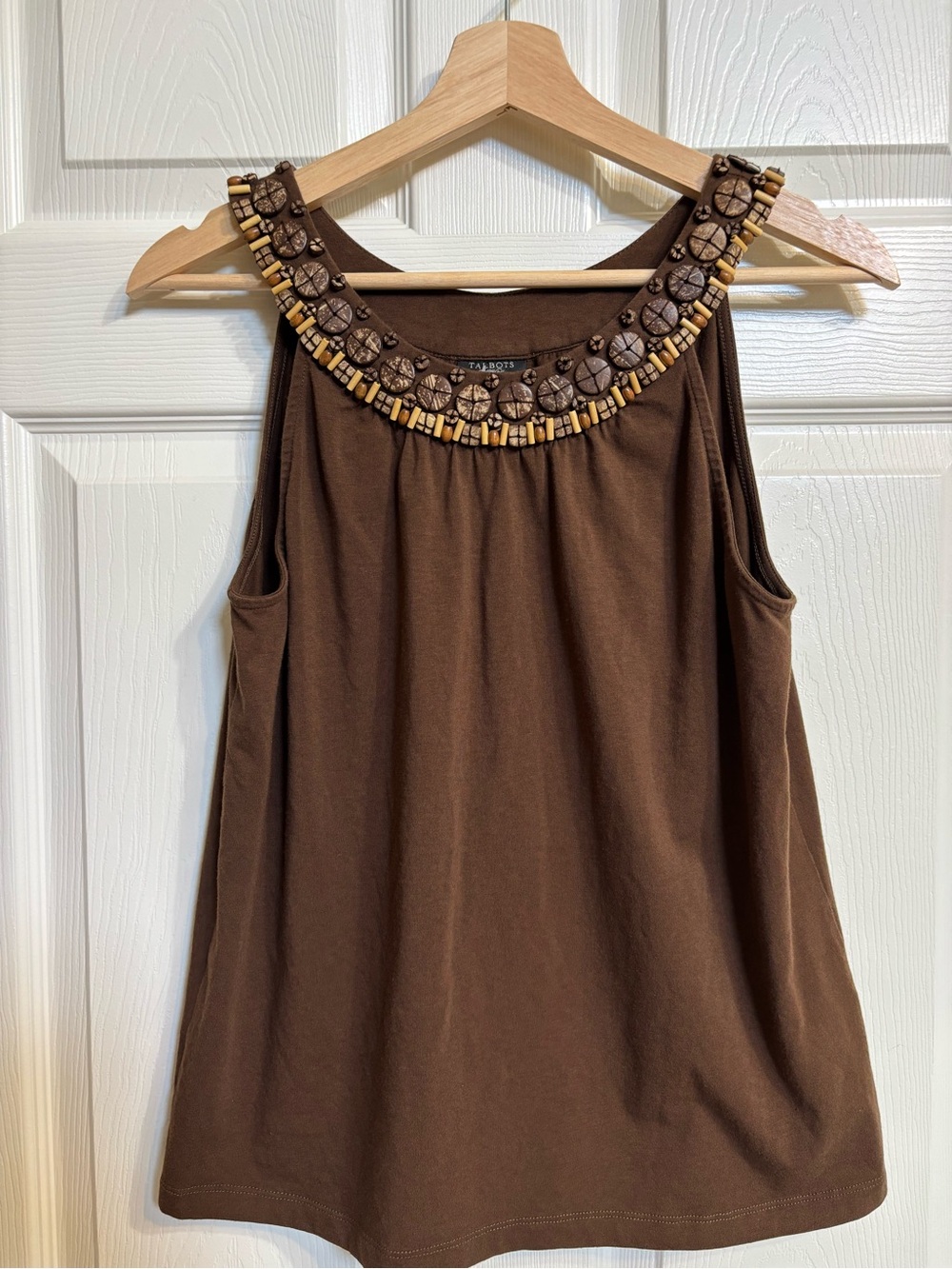 Talbots Brown Beaded-Neck Tank Top